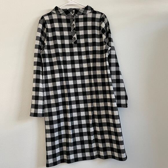 Talbots Dress Women L Black Gingham Plaid Sheath Midi Knit Mock Neck Long Sleeve - Picture 2 of 9